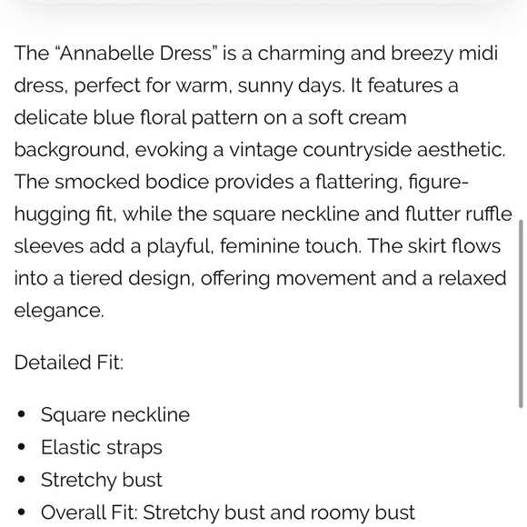 NWT Landry Kate Annabelle cream and blue floral smocked dress - Picture 6 of 6